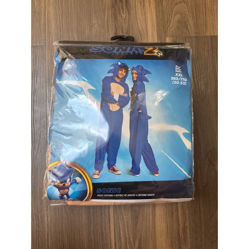 Sonic the Hedgehog 2 Costume Adult XXL Blue Hooded Jumpsuit Cosplay Sega Movie
